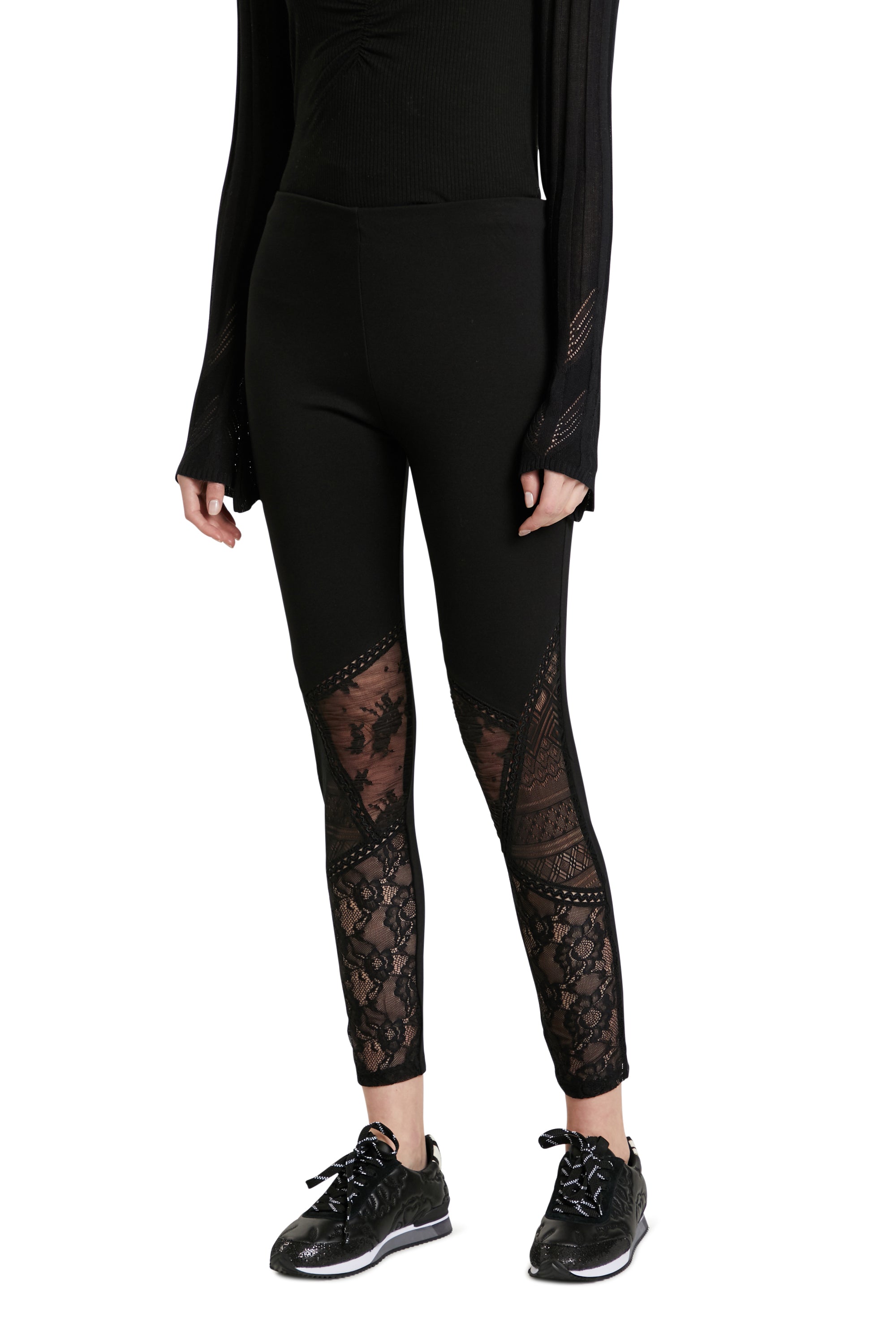 Varsovia Black Lace Bottom Leggings Desigual Style 21WWKK06