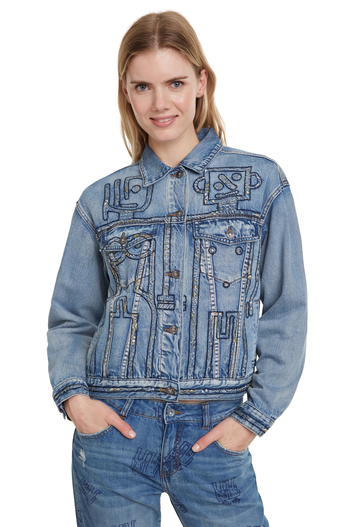 Sherpa 1980's Robot Denim Jacket Desigual Style 19WWED23 – Belle Divino