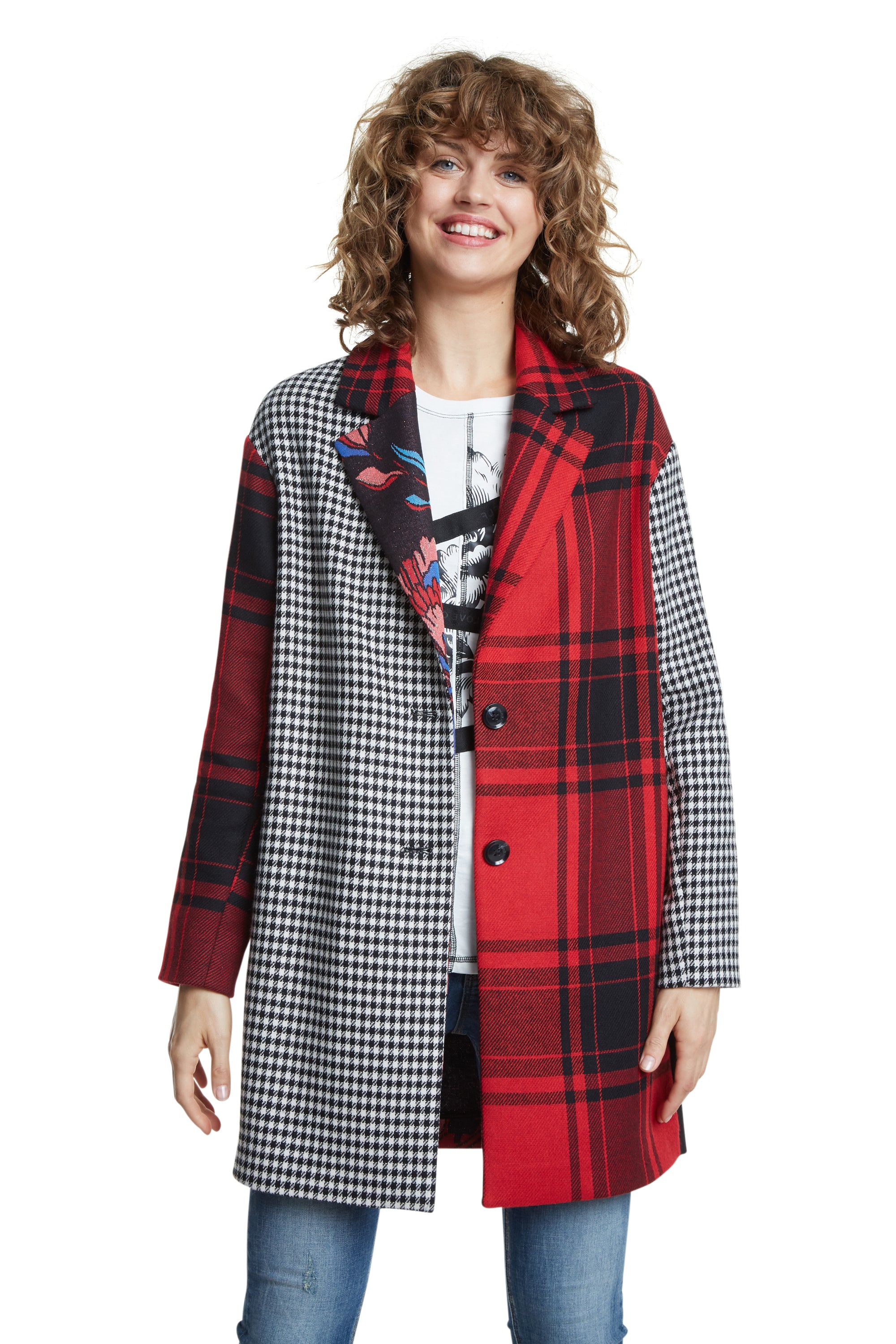 Londres Red / Black Tartan & Check Relaxed Coat Desigual Style 20SWEW6 ...