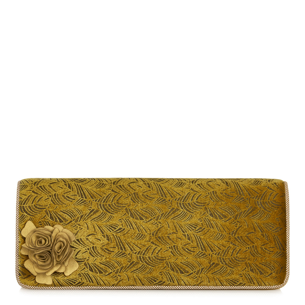 Ochre suede store clutch bag