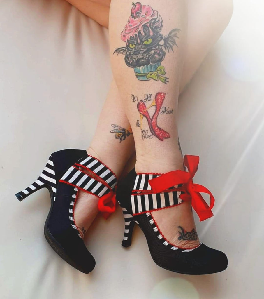 Ruby Shoo Aisha Black Stripe Ribbon Mary Jane Booties
